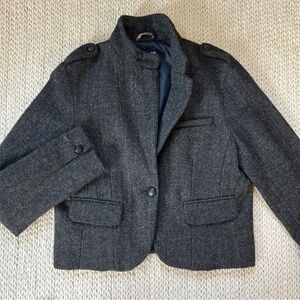 Women’s Cropped Wool Military Jacket Blazer Coat Herringbone
